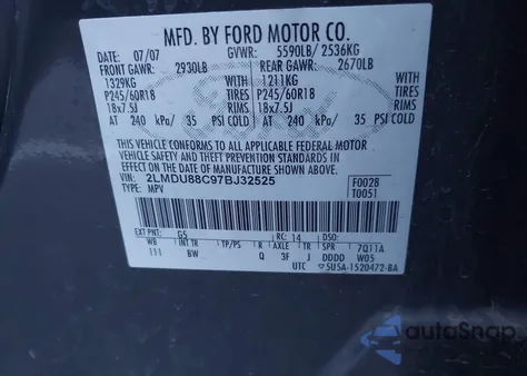 2007 Lincoln Mkx from USA, damaged, VIN 2LMDU88C97BJ32525